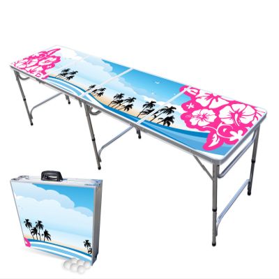 PARTYPONG 8-Foot Folding Beer Pong Table - Hibiscus Edition (Base Model)