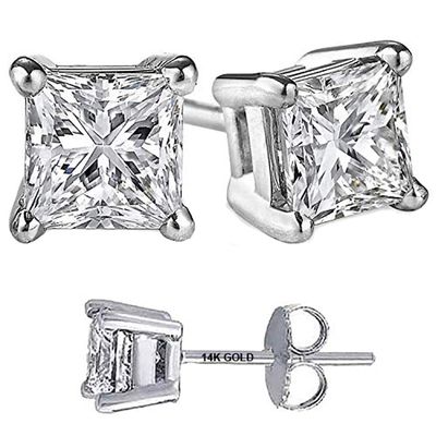 14k GoldPlated Post & Sterling Silver 4 Prong Pure Brilliance Cubic Zirconia Stud Earrings CZ 1.00 Carat Total Weight