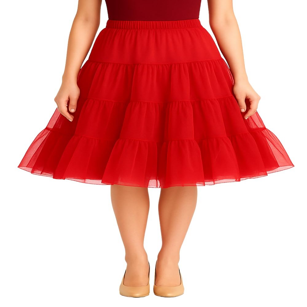 BellaSous Malco Modes Women's Tea Length Petticoat for Poodle Skirt | SMD Red Slip Skirt for Vintage 50s Dress
