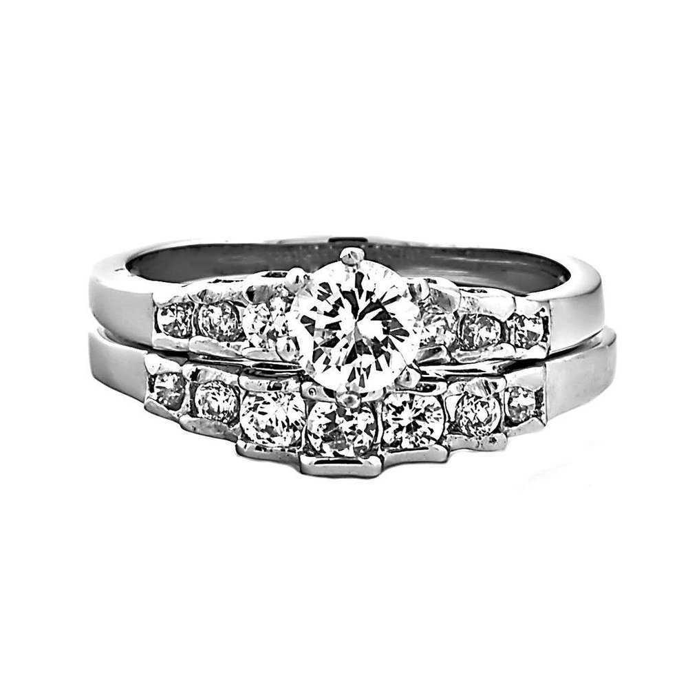1000 Jewels Ophelia: 1.06ct Russian Ice on Fire CZ 2 pc Wedding Ring Set 316 Stainless Steel, 3189 sz 8.0