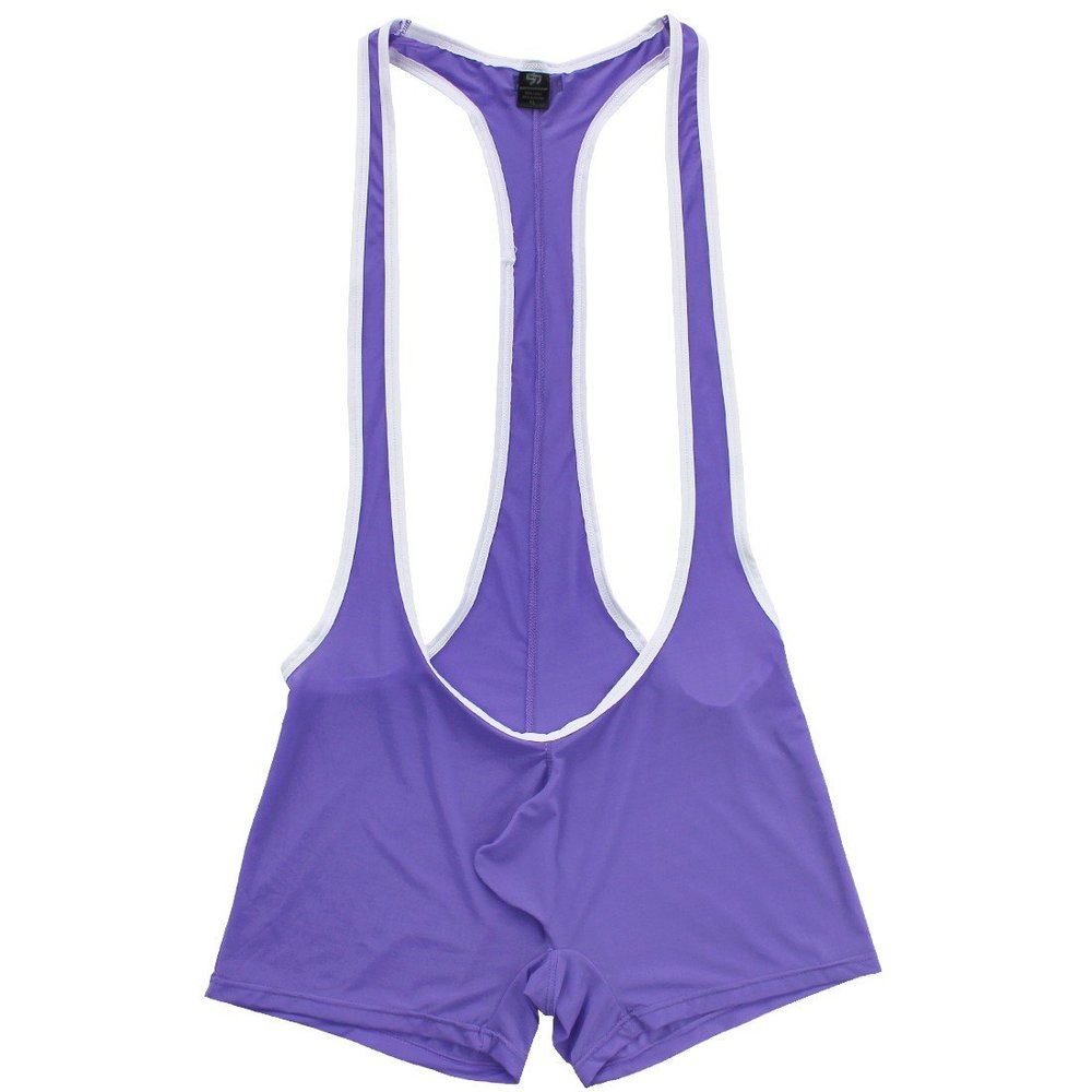 YiZYiF Men's Jockstrap Bodysuit Soft Thin Freestyle Wrestling Singlet Underwear Purple X-Large