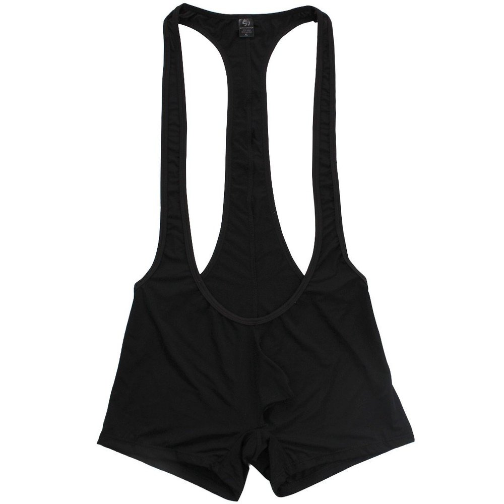 YiZYiF Men's Jockstrap Bodysuit Soft Thin Freestyle Wrestling Singlet Underwear Black X-Large