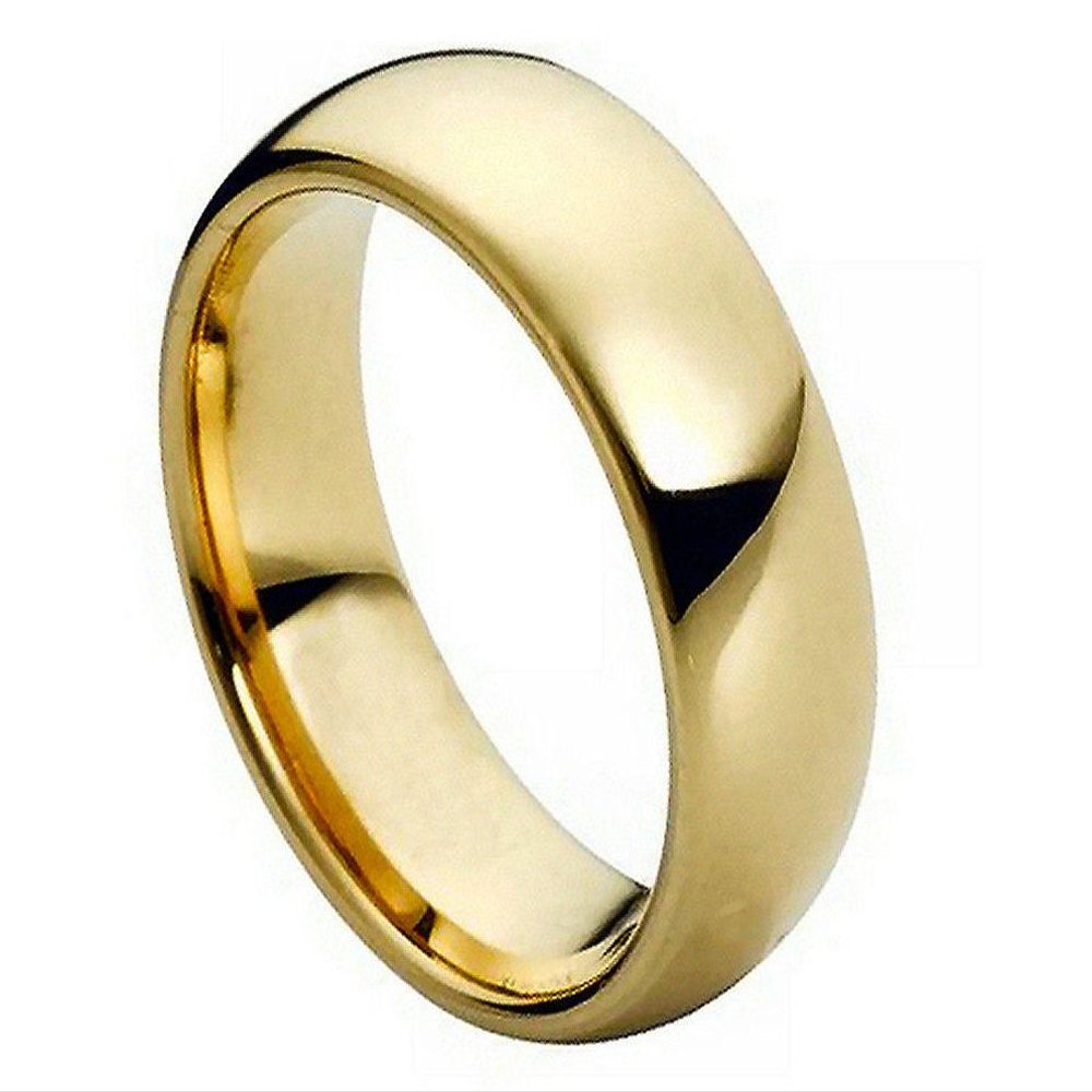 Wedding Rings for Him and Her - 7mm Tungsten Carbide High Polish Gold Plated Classic Dome - Couple Rings Set - Wedding Bands for Couples - Wedding Band Sets for Couples