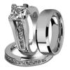 Marimor Jewelry His and Hers Stainless Steel Princess Wedding Ring Set and Beveled Edge Wedding Band Women's Size 09 Men's 06mm Size 11 view 1