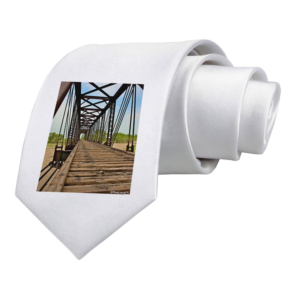TOOLOUD Colorado Landscape Bridge Printed White Neck Tie