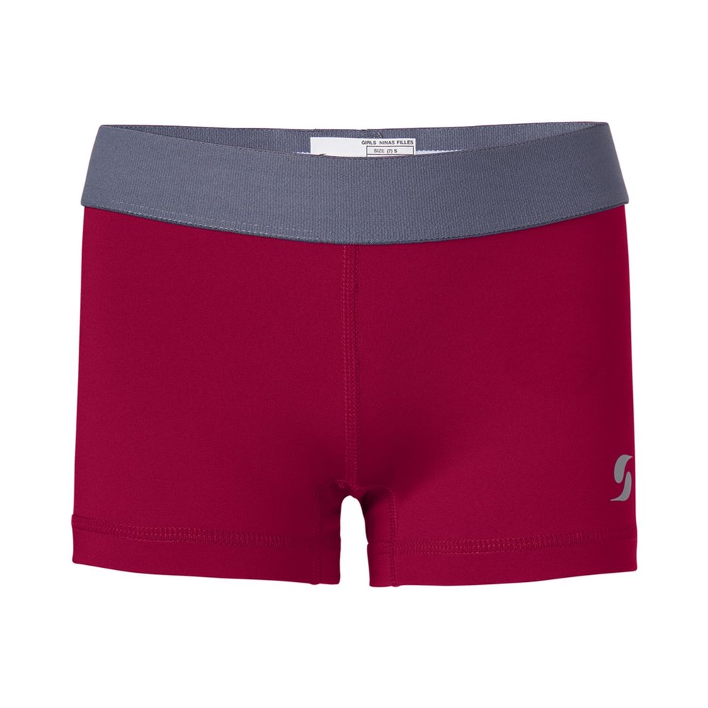 Soffe Dri Girls Compression Short, Cardinal/Gun Metal, X-Small