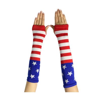 SYAYA Women Striped Long Fingerless Gloves, Winter Knitted Arm Warmers For Punk Rock/Cosplay/Goth/Christmas Party WM-S-G5 (Flag)