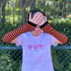SYAYA Women Striped Long Fingerless Gloves, Winter Knitted Arm Warmers For Punk Rock/Cosplay/Goth/Christmas Party WM-S-G5 (Flag) view 3
