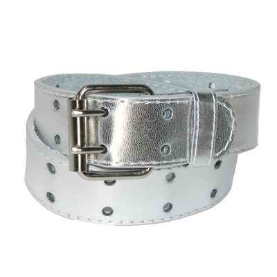 CTM Kids' 1 Inch Wide Leather Two Hole Jean Belt, Medium, Silver