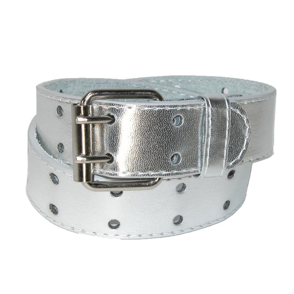 CTM Kids' 1 Inch Wide Leather Two Hole Jean Belt, Medium, Silver