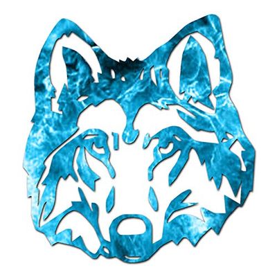 Dog Wolf Head - Vinyl Decal Sticker - 5.75" x 6.25" - Blue Flames