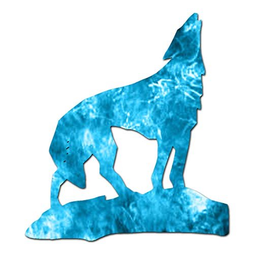 Coyote Wolf Howling - Vinyl Decal Sticker - 5.75" x 6.5" - Blue Flames
