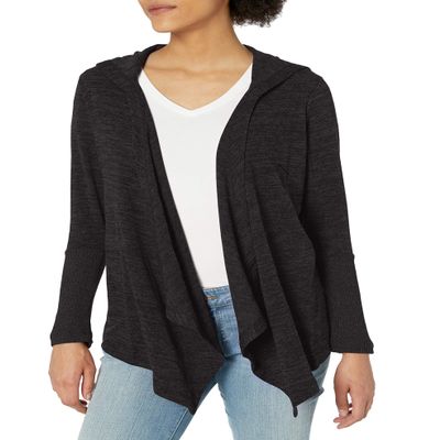 Ahh By Rhonda Shear Women's Hooded Sweater Wrap, Black, Medium