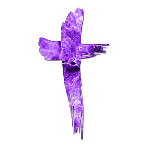 Christian Cross - Vinyl Decal Sticker - 5.75" x 10.5" - Purple Flames