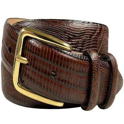 Andrea Women's Dress Belt Solid Brass Buckle (Gold) Italian Calfskin Genuine Leather Dress Belt 1-1/8"(30mm) Wide (Lizard Brown, 44)