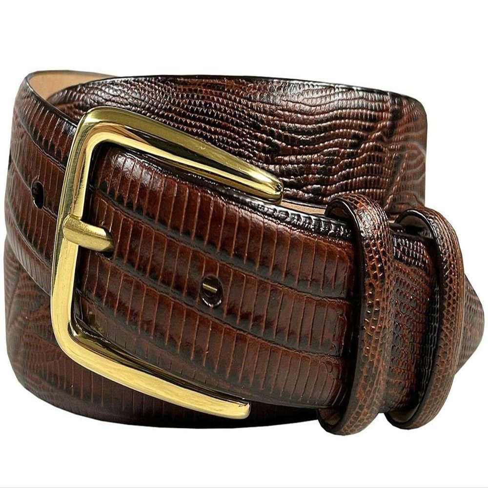 Andrea Women's Dress Belt Solid Brass Buckle (Gold) Italian Calfskin Genuine Leather Dress Belt 1-1/8"(30mm) Wide (Lizard Brown, 44)