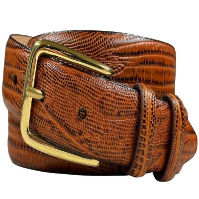 Andrea Women's Dress Belt Solid Brass Buckle (Gold) Italian Calfskin Genuine Leather Dress Belt 1-1/8"(30mm) Wide (Lizard Tan, 40)