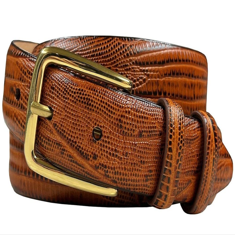 Andrea Women's Dress Belt Solid Brass Buckle (Gold) Italian Calfskin Genuine Leather Dress Belt 1-1/8"(30mm) Wide (Lizard Tan, 40)