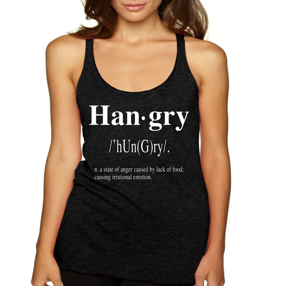 ALLNTRENDS Women's Tank Top Hangry Hungry Lack of Food Han-Gry (XL, Vintage Black)