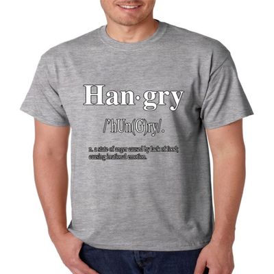 ALLNTRENDS Men's T Shirt Hangry Hungry Lack of Food Han-Gry (M, Sporty Gray)