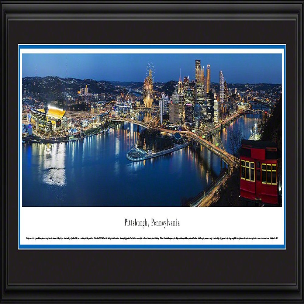 Pittsburgh, Pennsylvania at Twilight - Blakeway Panoramas Skyline Posters with Deluxe Frame