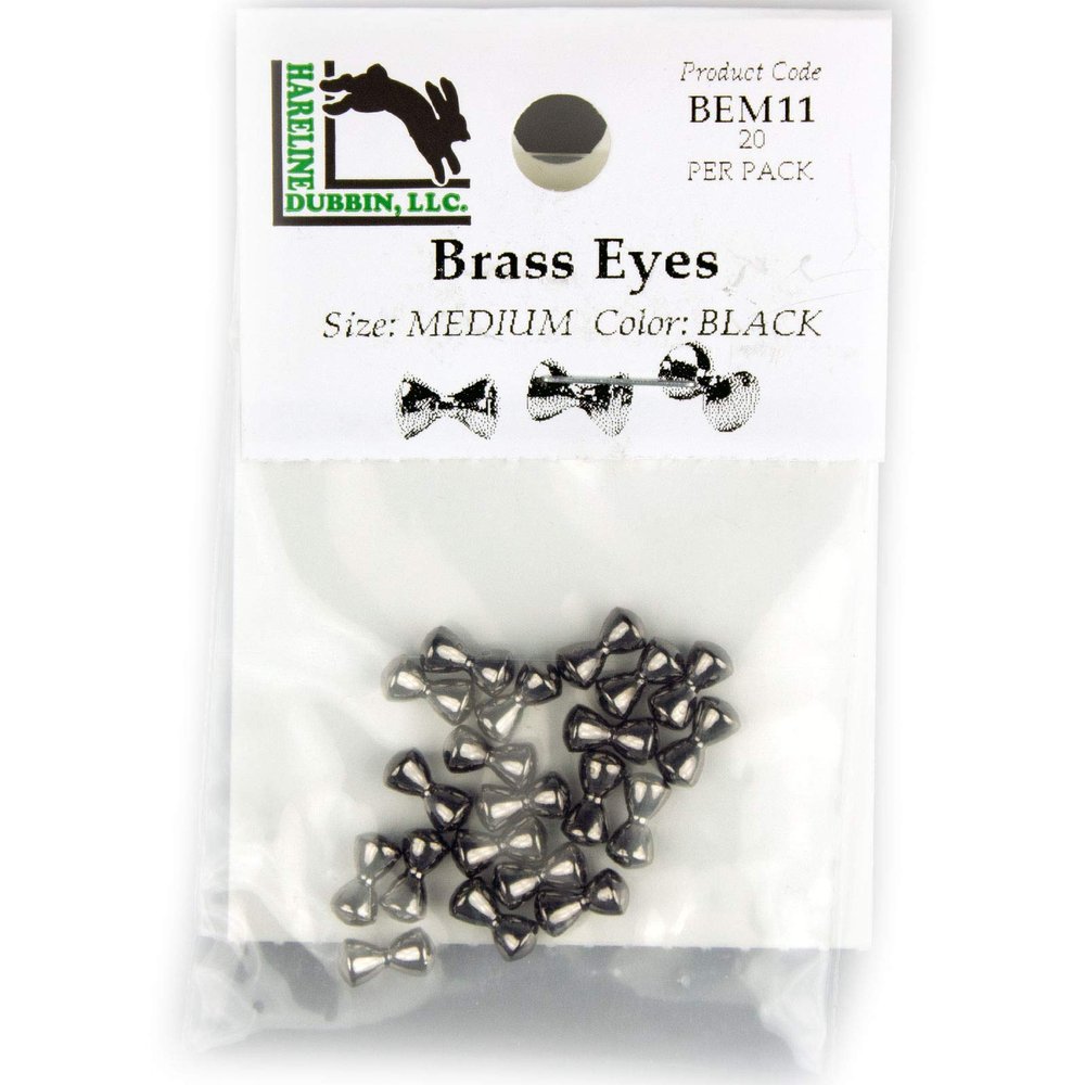 Hareline Fly Tying Brass Eyes - Medium, Black