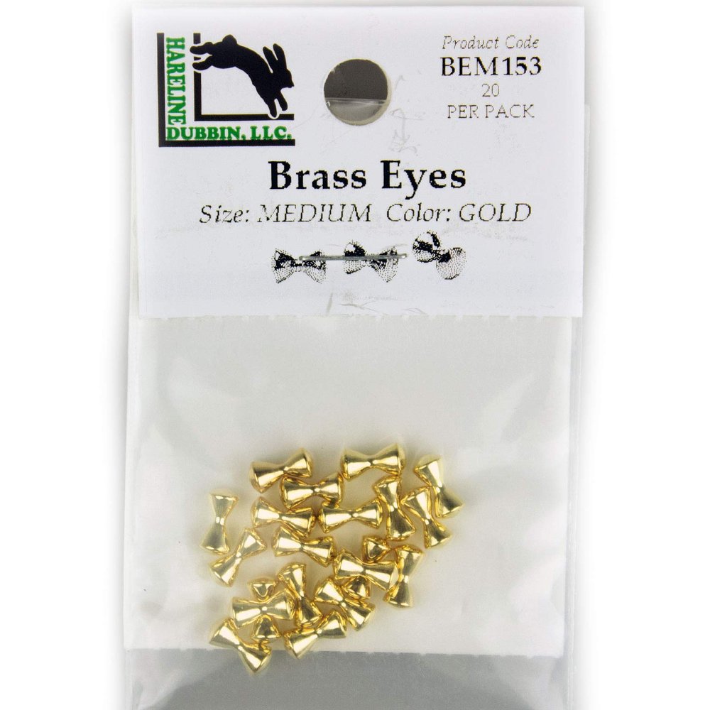 Hareline Fly Tying Brass Eyes - Medium, Gold