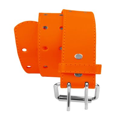 Kids 2 Holes Belt Double Prong Buckle PU Leather Glittery - Orange Medium