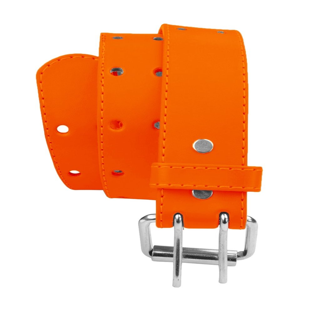 Kids 2 Holes Belt Double Prong Buckle PU Leather Glittery - Orange Medium