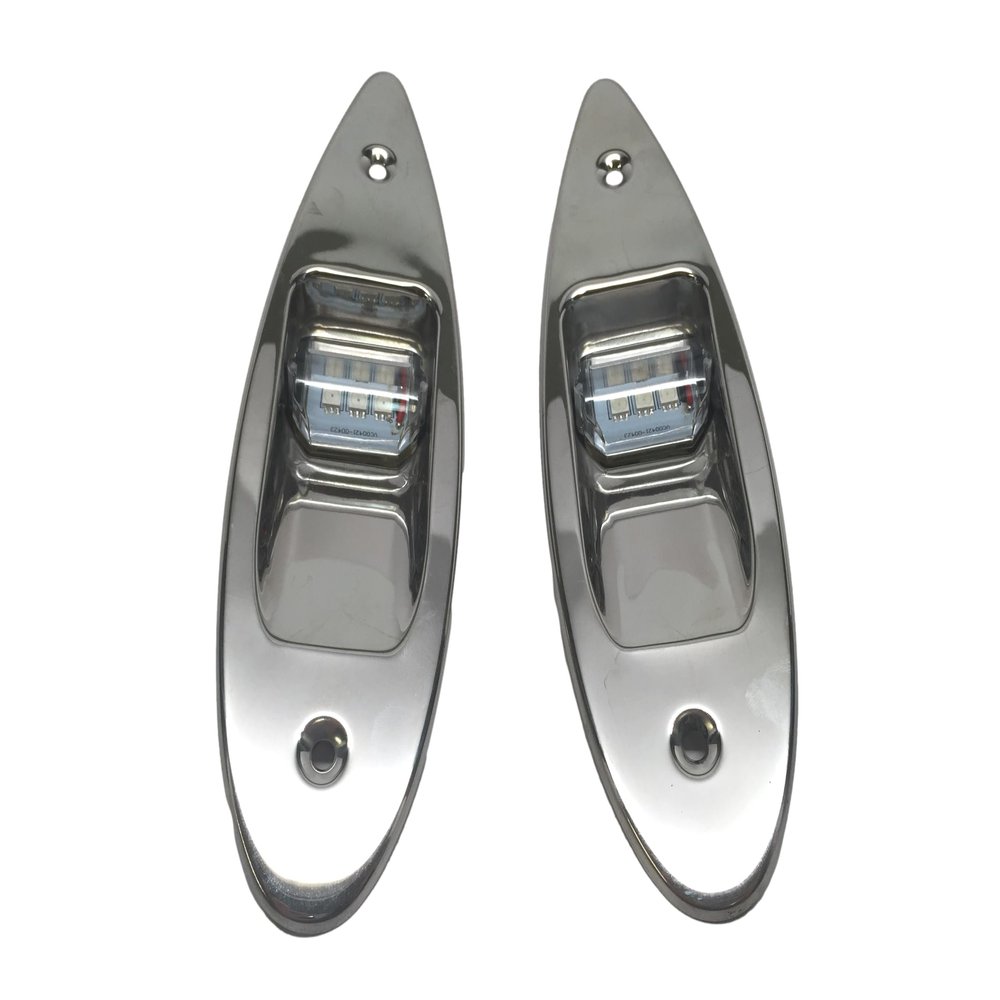 Pactrade Marine Boat Navigation Light Pair of LED Flush Mount Sidelight Red & Green Shark Eye Side Bow Teardrop Lights SS Vertical Mount 12V Signal Lights for Small Boat, Pontoon, Sailing, Skiff