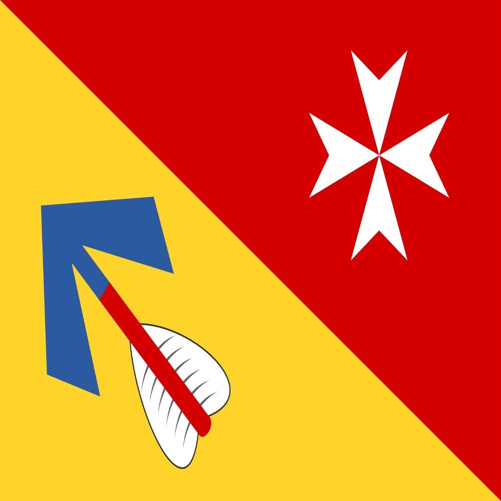 magFlags Large Flag Strakonice | List praporu tvo pokosem dlen list s hornm ervenm polem s blm maltzskm k