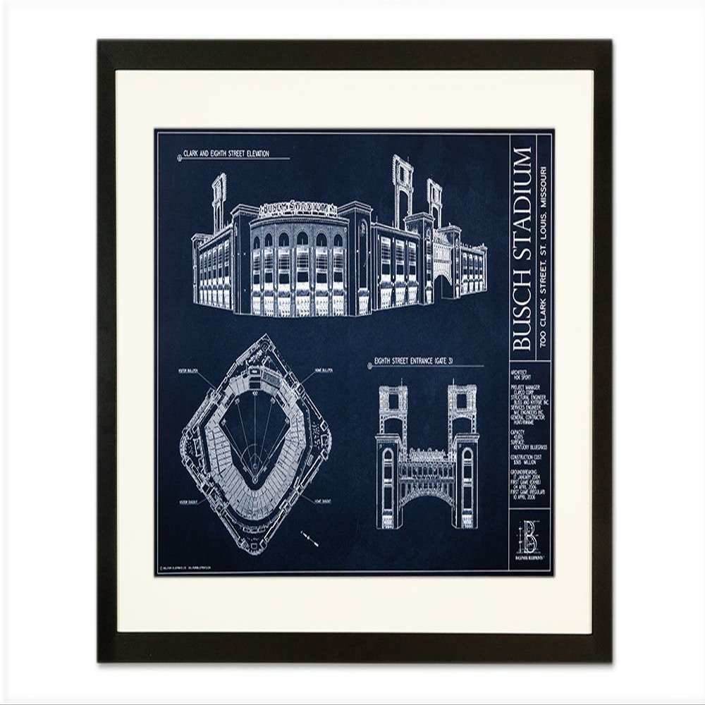Busch Stadium Blueprint Style Print (Framed - Black, 18" x 24")