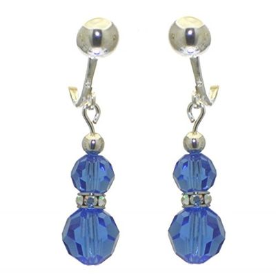 AMUNET silver plated sapphire blue crystal clip on earrings