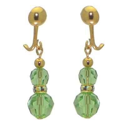 AMUNET gold plated peridot green crystal clip on earrings