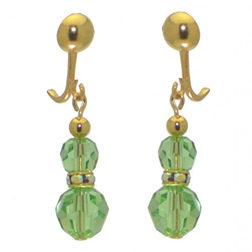 AMUNET gold plated peridot green crystal clip on earrings