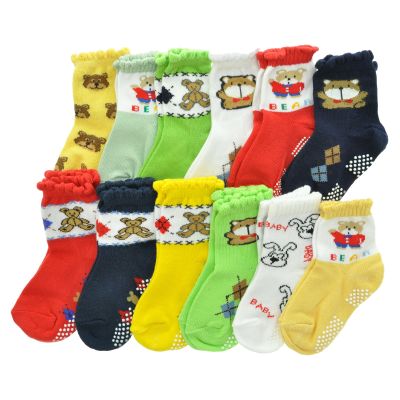 Angelina Swan 12 Pairs Cotton Baby Socks with Non-Skid Bottom #0319_12-24 Boy