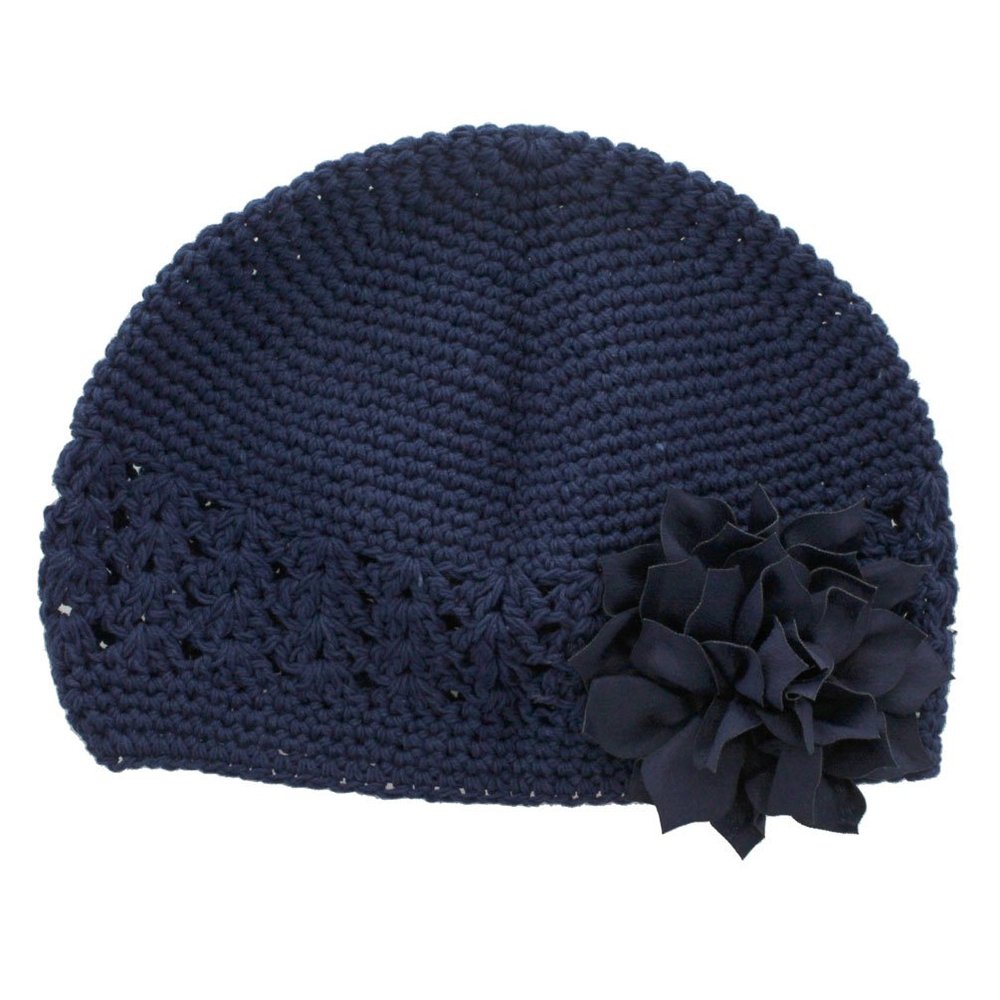 My Lello Infant Baby Girl's Crochet Beanie Hat with Flower Navy/Navy