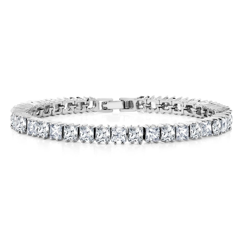 Gem Stone King Princess Cut Cubic Zirconia Classic Tennis Bracelet for Women (15.00 Cttw, 4MM CZ, Size 7 Inch)