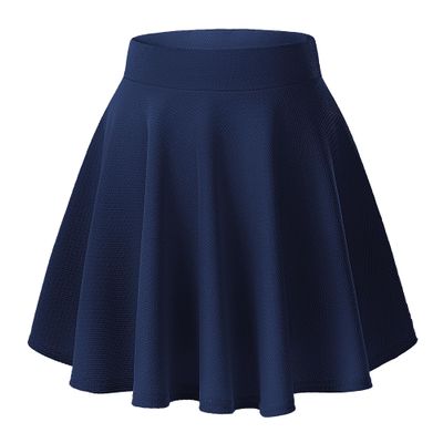 Urban CoCo Women's Basic Versatile Stretchy Flared Casual Mini Skater Skirt (X-Large, Navy Blue)