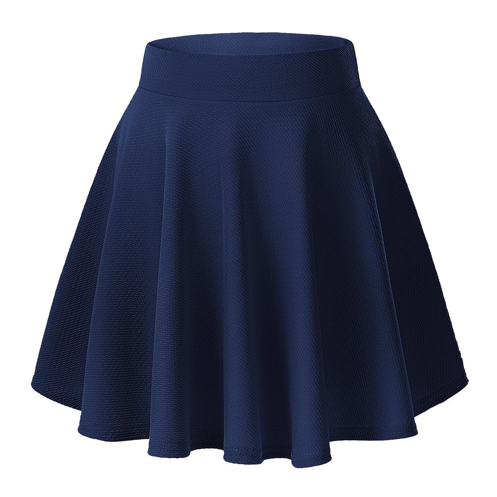 Urban CoCo Women's Basic Versatile Stretchy Flared Casual Mini Skater Skirt (X-Large, Navy Blue)