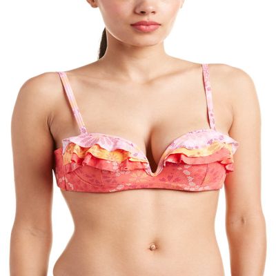 COCO RAVE Junior's Standard Over The Shoulder Bikini Top Swimsuit with Tie Back Detail, Coral, X-Small/32 D-Cup
