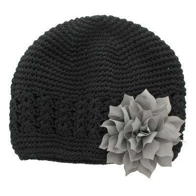 My Lello Infant Baby Girl's Crochet Beanie Hat with Flower Black/Gray