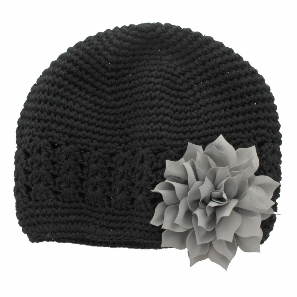 My Lello Infant Baby Girl's Crochet Beanie Hat with Flower Black/Gray
