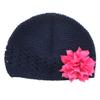 My Lello Infant Baby Girl's Crochet Beanie Hat with Flower Navy/Hot Pink view 1