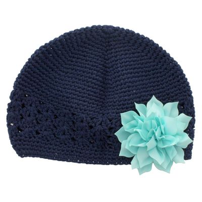 My Lello Infant Baby Girl's Crochet Beanie Hat with Flower Navy/Light Blue