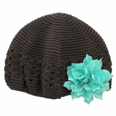 My Lello Infant Baby Girl's Crochet Beanie Hat with Flower Brown/Aqua