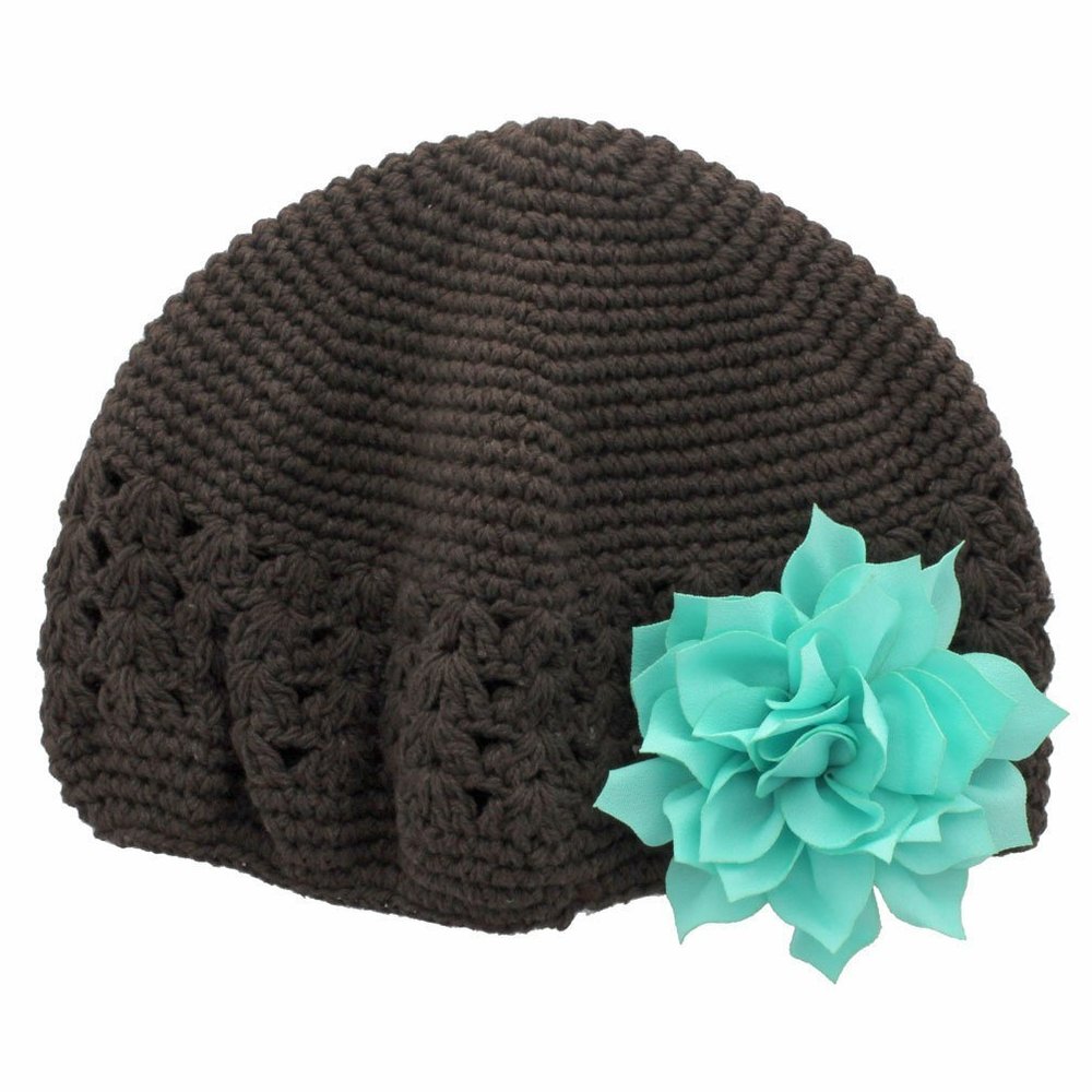 My Lello Infant Baby Girl's Crochet Beanie Hat with Flower Brown/Aqua