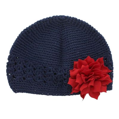 My Lello Infant Baby Girl's Crochet Beanie Hat with Flower Navy/Red