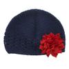 My Lello Infant Baby Girl's Crochet Beanie Hat with Flower Navy/Red view 1