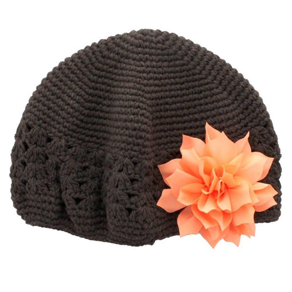My Lello Infant Baby Girl's Crochet Beanie Hat with Flower Brown/Peach